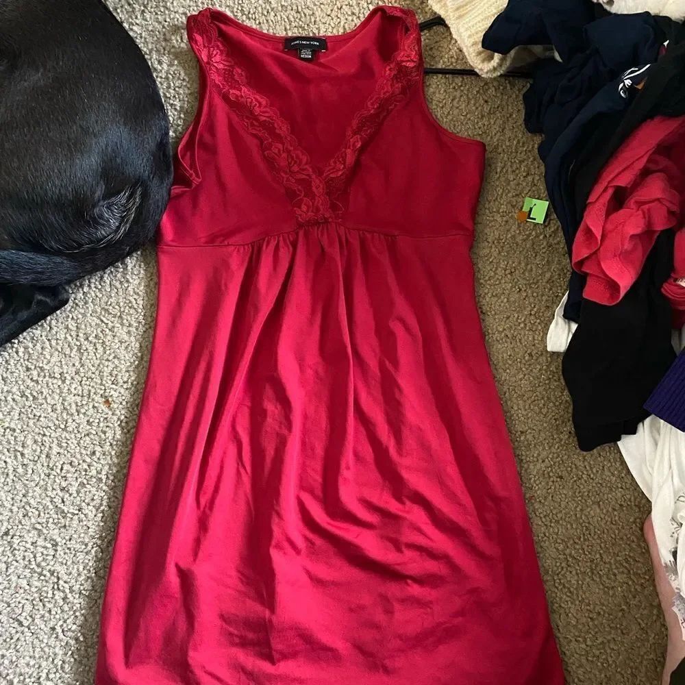 Womens Jone New York Red Lacey Lingerie Nightgown Chemise